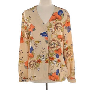 MAX SPORT Women’s Size M Light Tan Floral V-Neck Long Sleeve Top